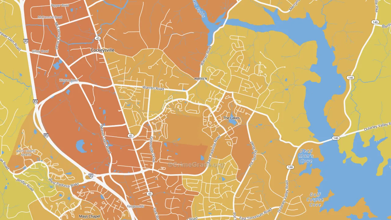 Town and Country North, Cockeysville, MD Map of Vehicle Theft Rates