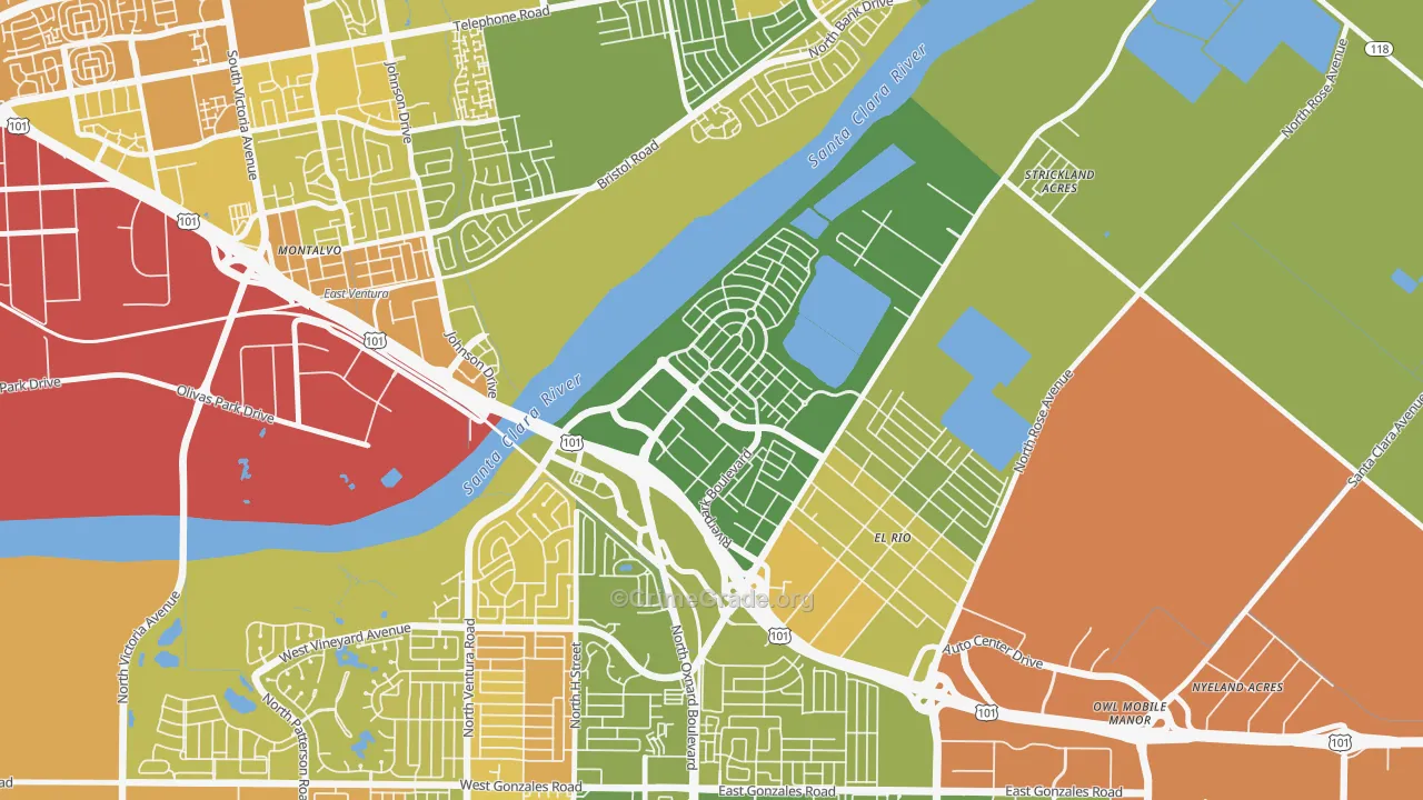 Town Center, Oxnard, CA Map of Vehicle Theft Rates