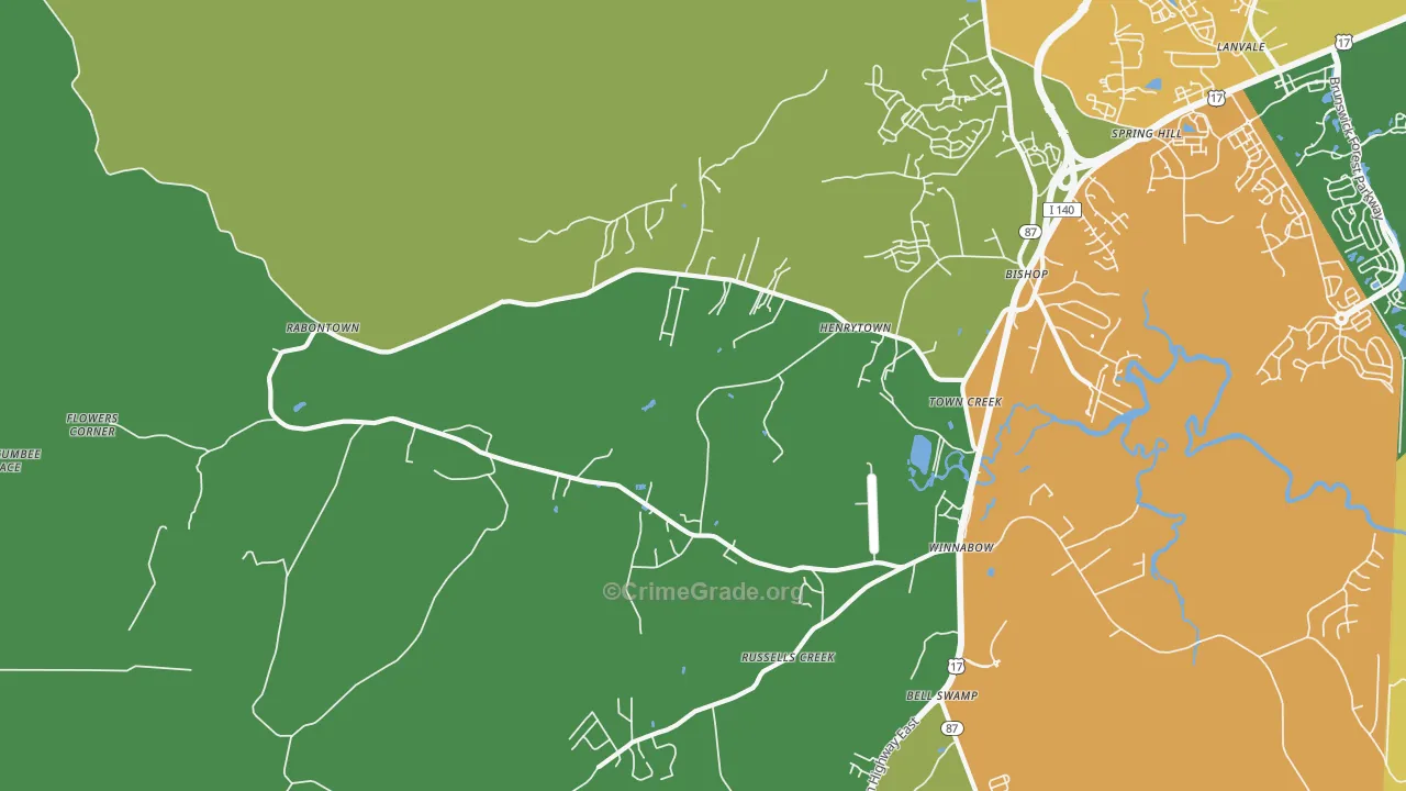 Town Creek, NC Map of Vehicle Theft Rates