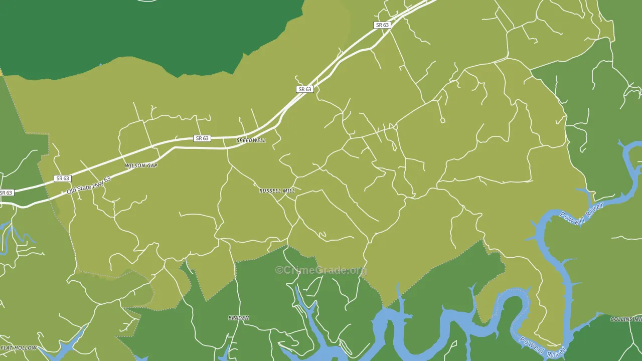 Town Creek, TN Map of Vehicle Theft Rates