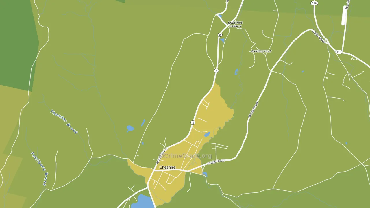 Town Crest Village, MA Map of Vehicle Theft Rates
