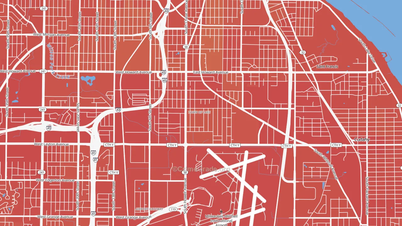 Town of Lake, Milwaukee, WI Map of Vehicle Theft Rates