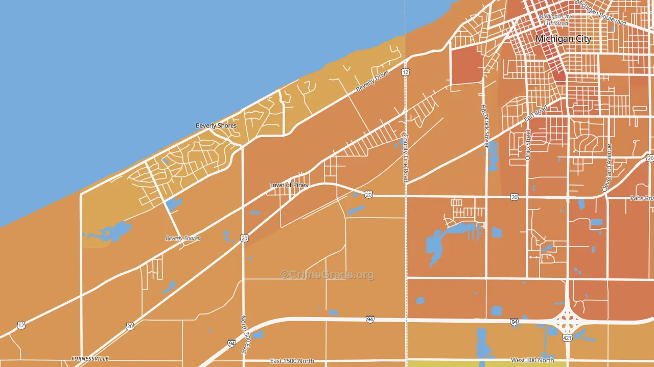 Town of Pines, IN Map of Vehicle Theft Rates