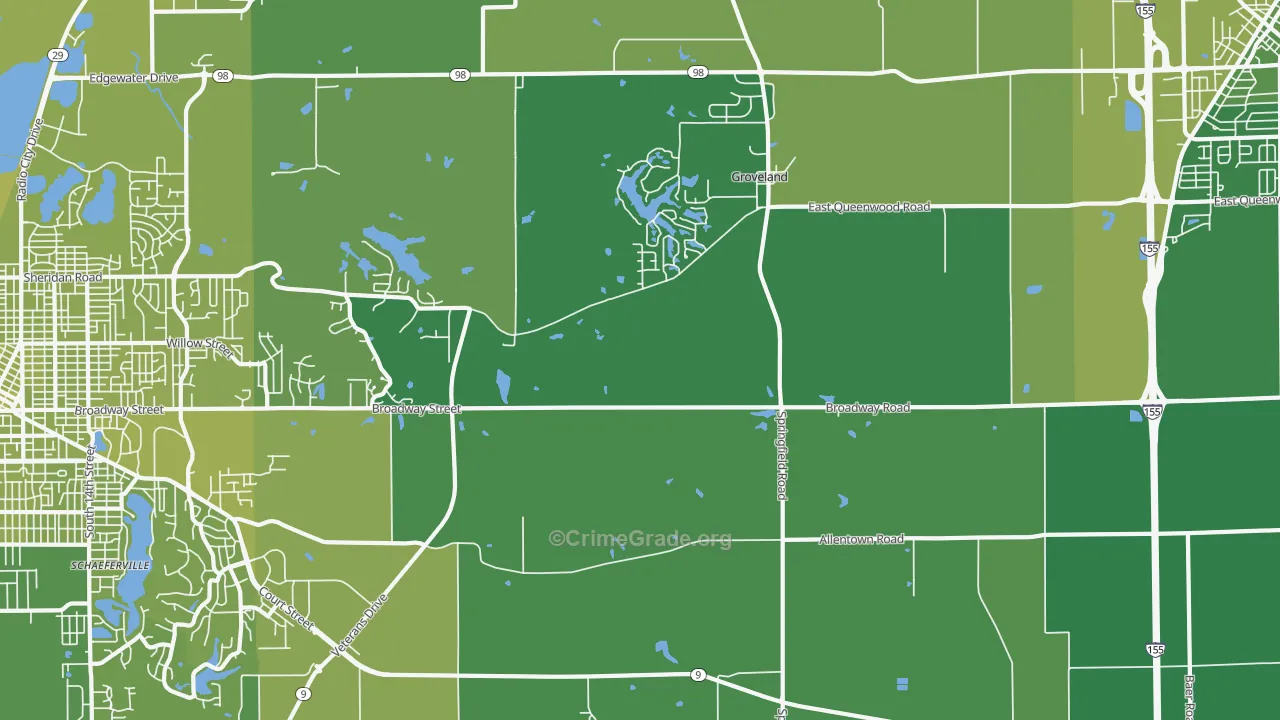 Towne Oaks, IL Map of Vehicle Theft Rates