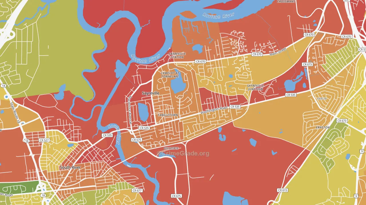 Townelake, Sayreville, NJ Map of Vehicle Theft Rates