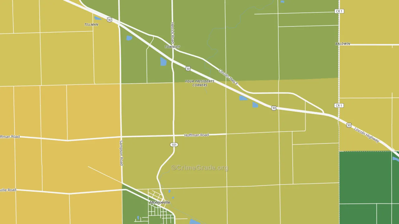 Townley, IN Map of Vehicle Theft Rates