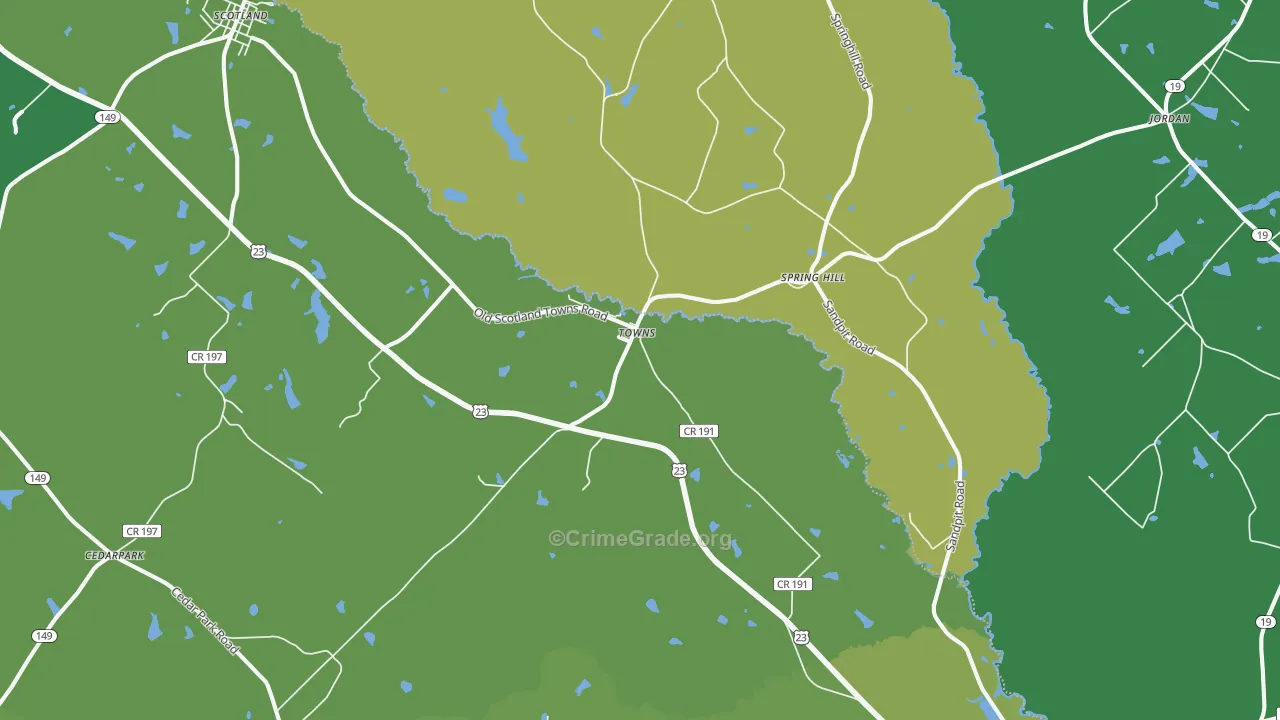 Towns, GA Map of Vehicle Theft Rates