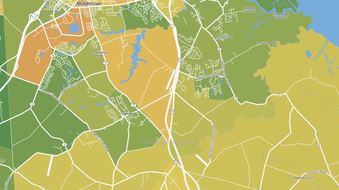 Townsend, DE Map of Vehicle Theft Rates