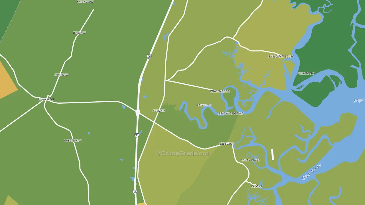 Townsend, GA Map of Vehicle Theft Rates