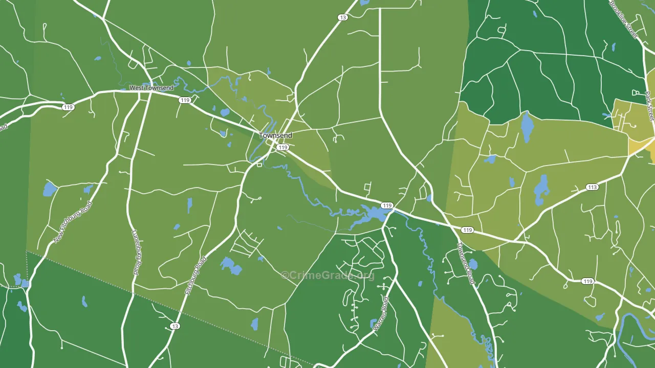 Townsend, MA Map of Vehicle Theft Rates