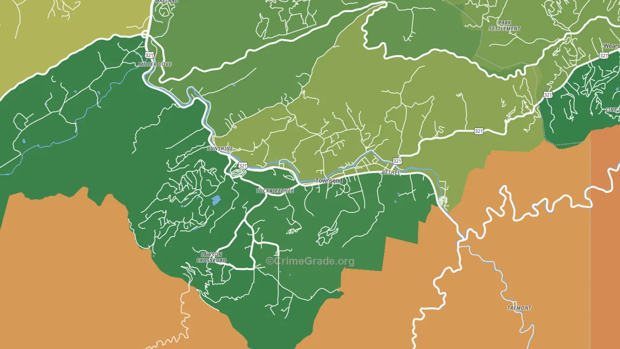 Townsend, TN Map of Vehicle Theft Rates