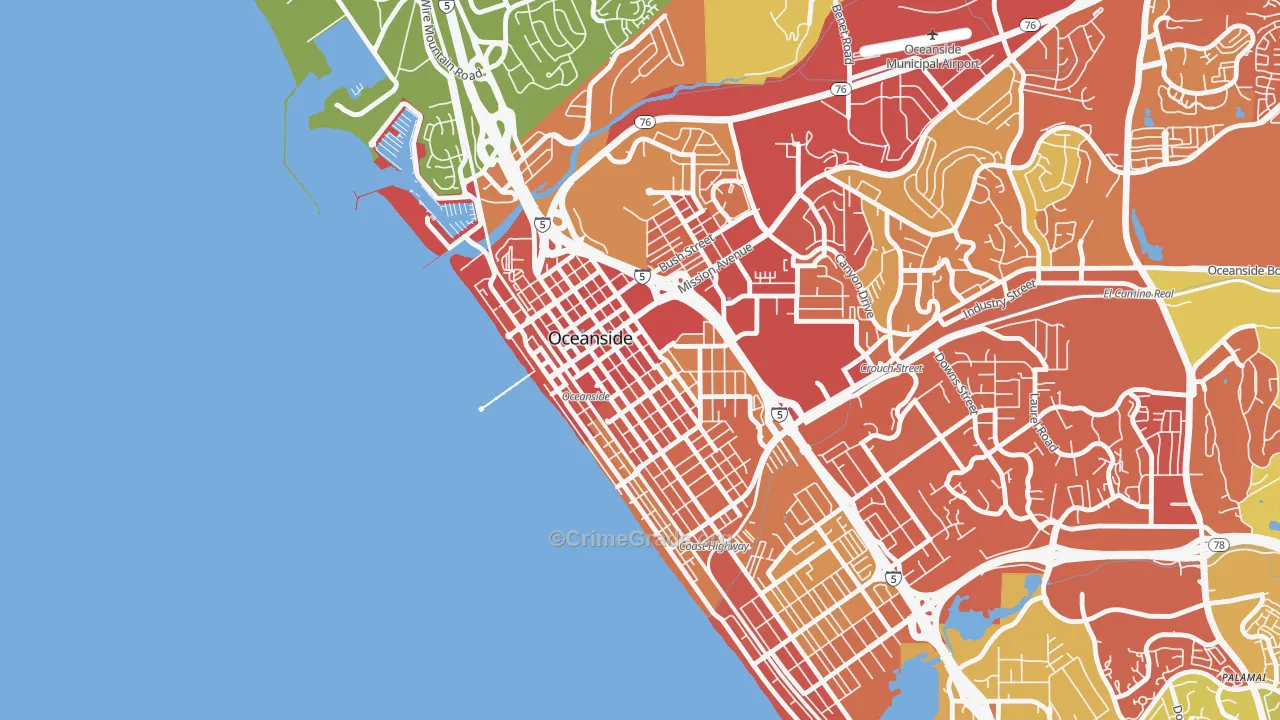 Townsite, Oceanside, CA Map of Vehicle Theft Rates