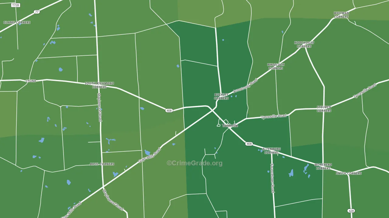Townville, PA Map of Vehicle Theft Rates