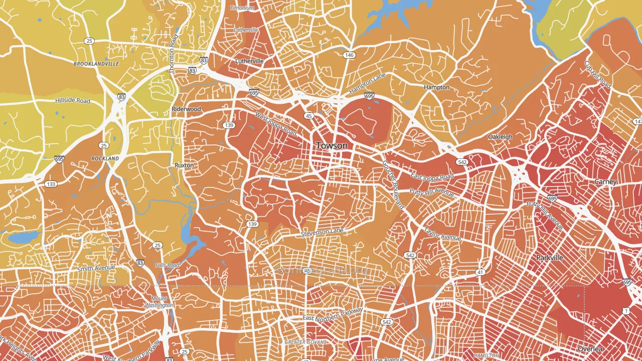 Towson, MD Map of Vehicle Theft Rates
