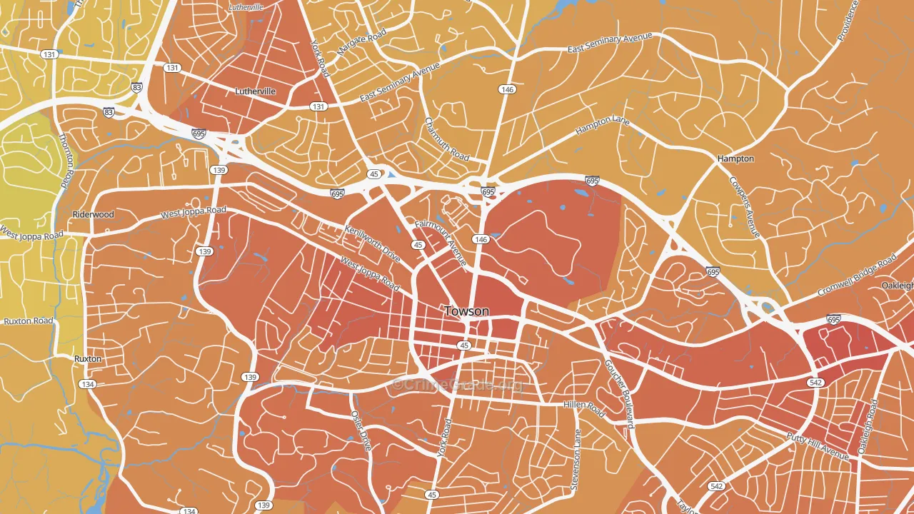 Towson Park, Towson, MD Map of Vehicle Theft Rates