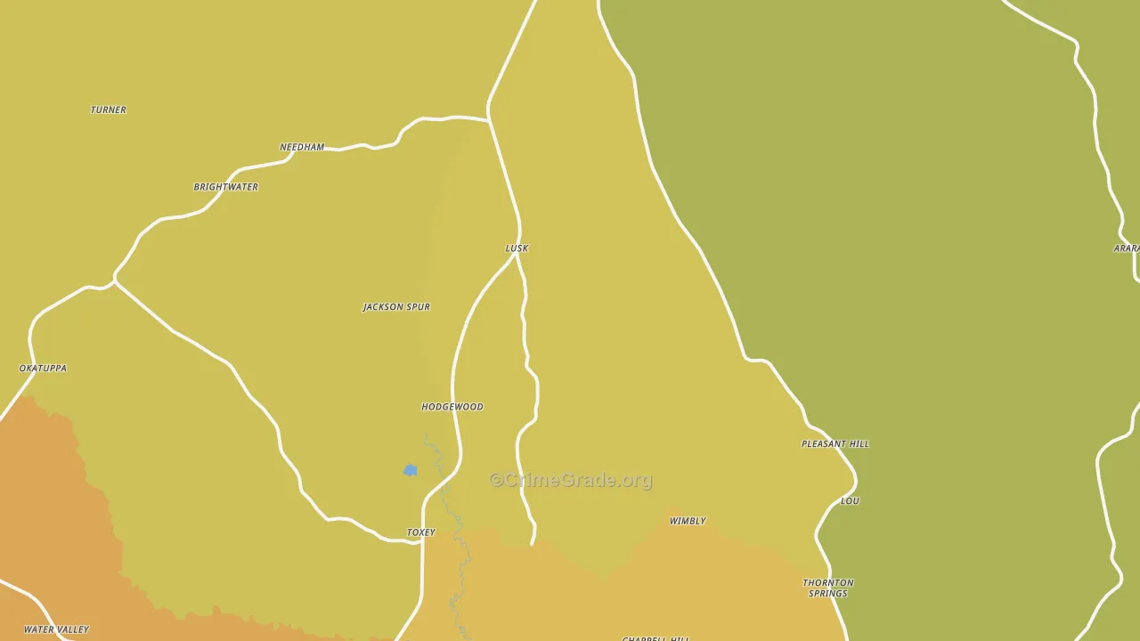 Toxey, AL Map of Vehicle Theft Rates