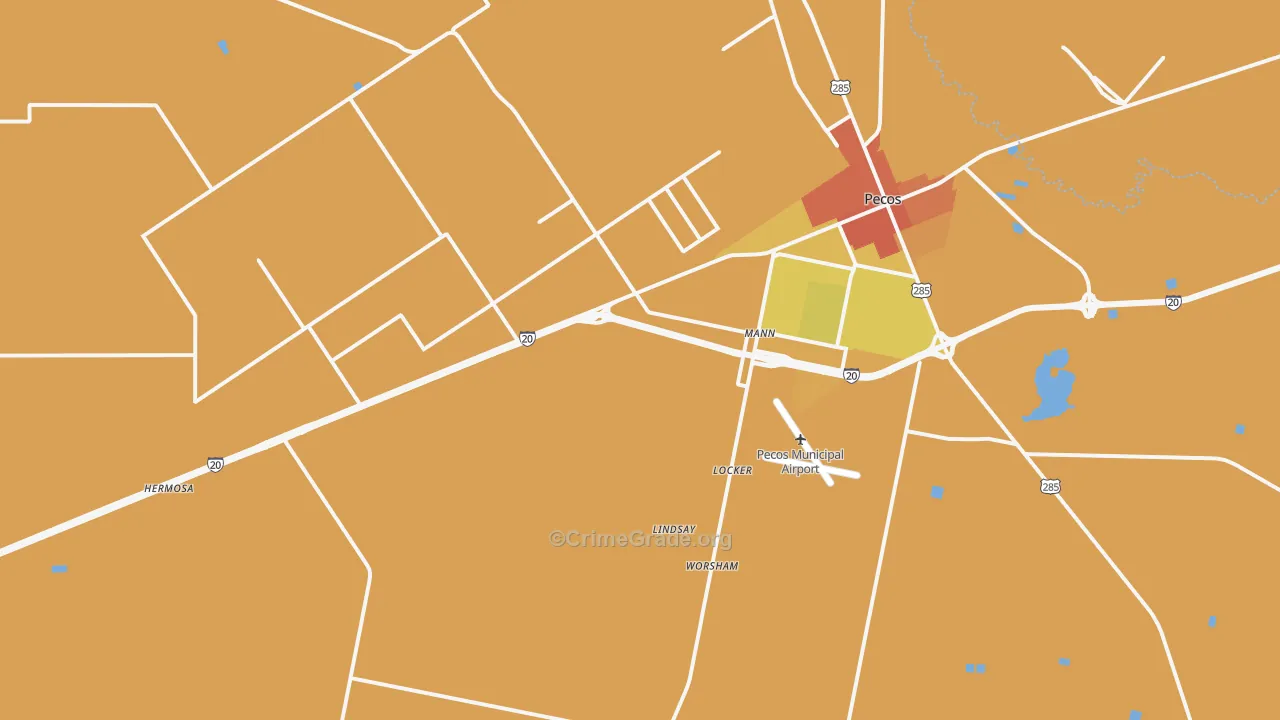 Toyahvale, TX Map of Vehicle Theft Rates