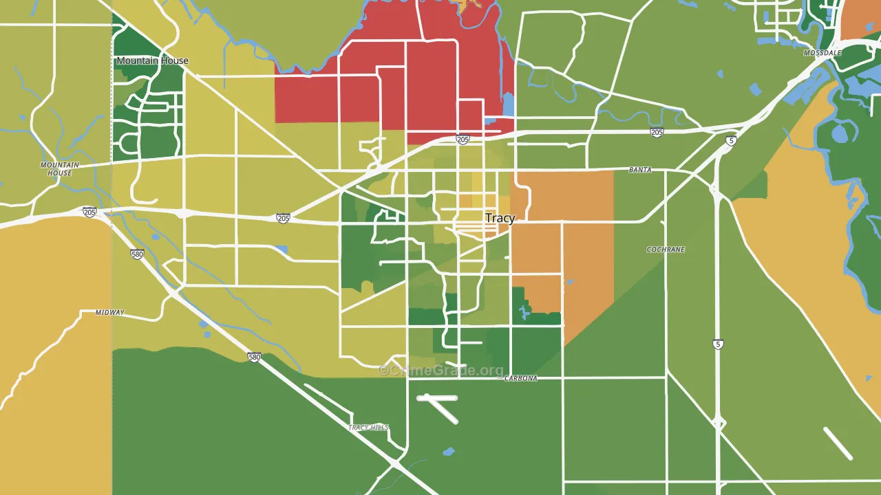 Tracy, CA Map of Vehicle Theft Rates