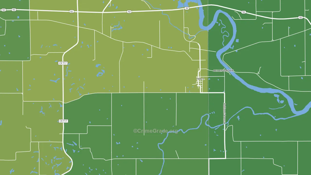 Tracy, IA Map of Vehicle Theft Rates