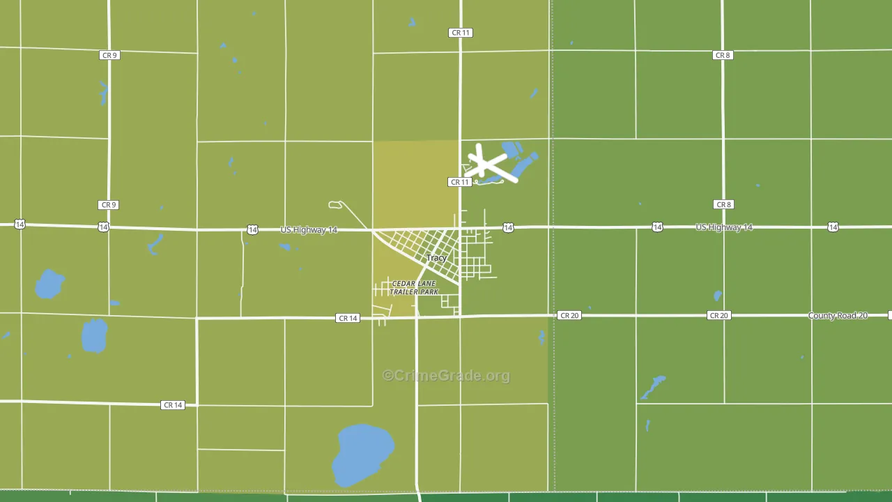 Tracy, MN Map of Vehicle Theft Rates