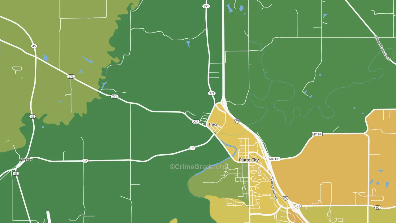 Tracy, MO Map of Vehicle Theft Rates