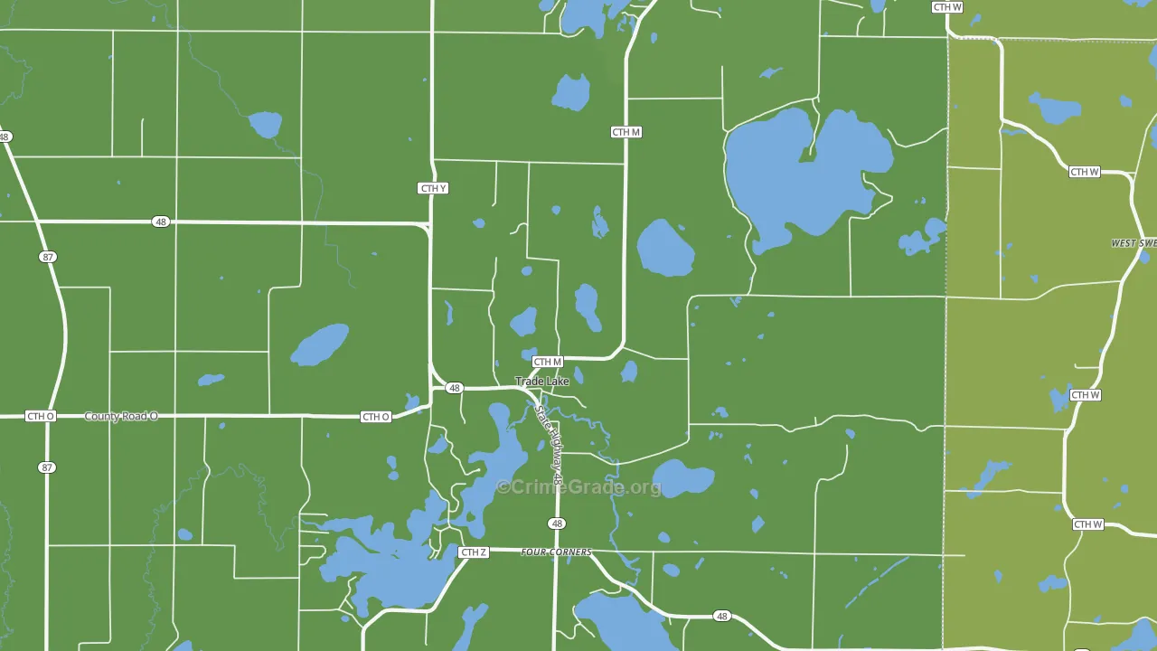 Trade Lake, WI Map of Vehicle Theft Rates