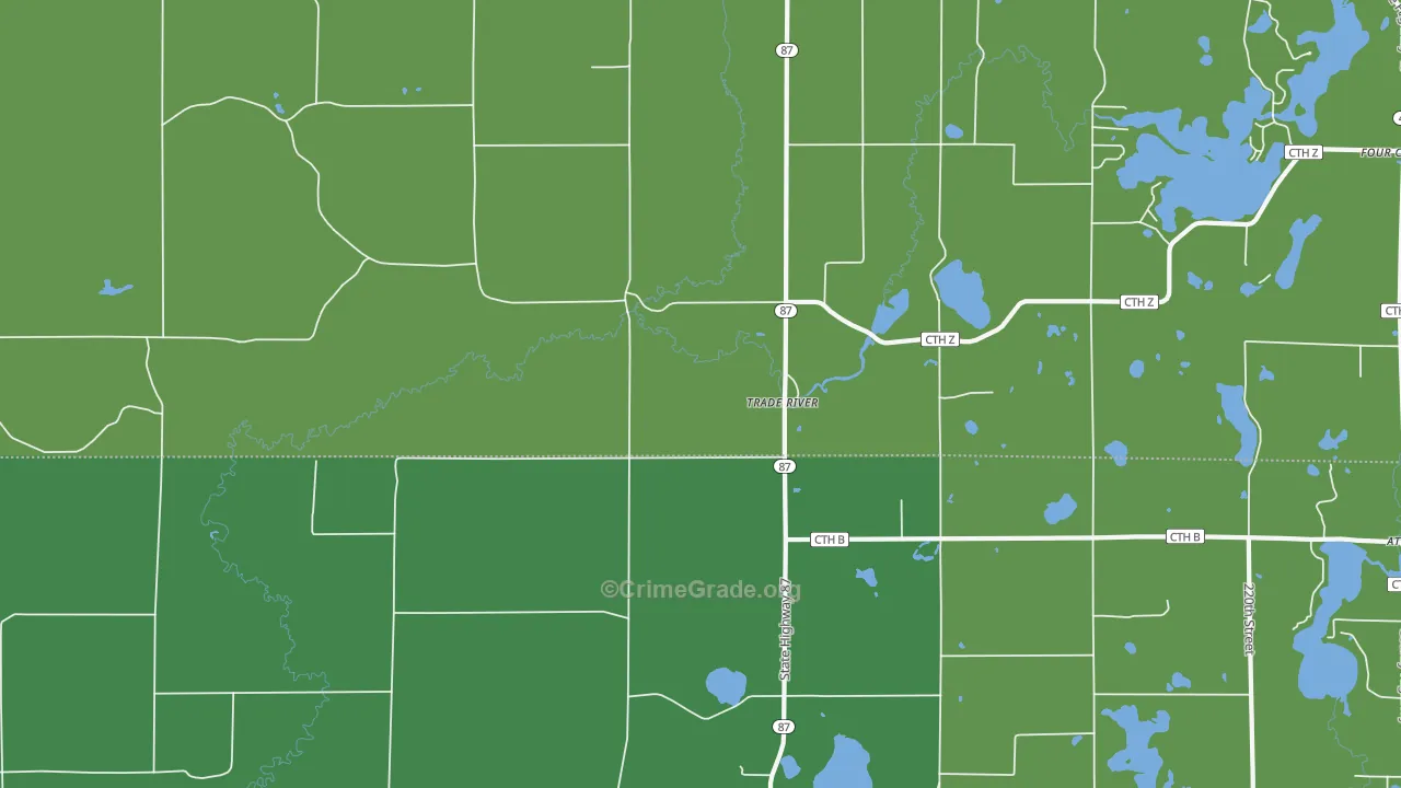 Trade River, WI Map of Vehicle Theft Rates