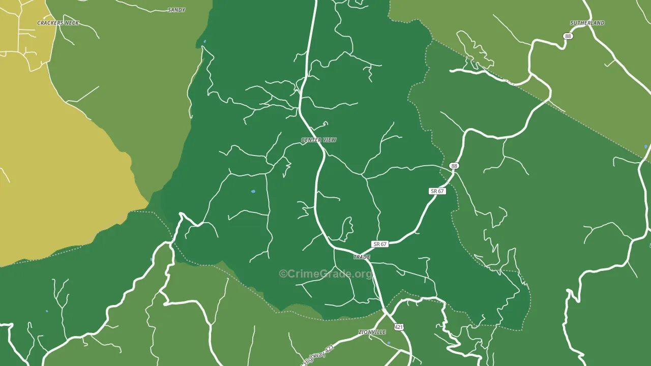 Trade, TN Map of Vehicle Theft Rates