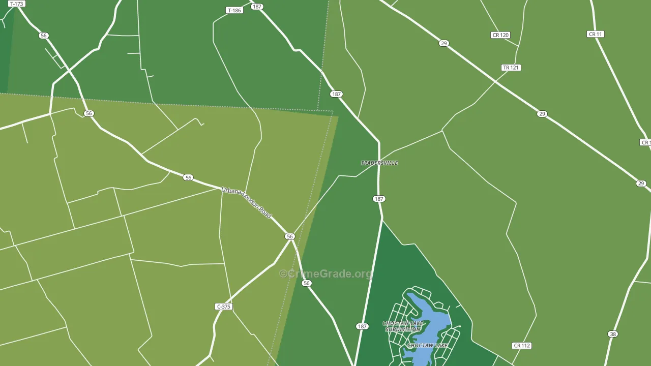 Tradersville, OH Map of Vehicle Theft Rates