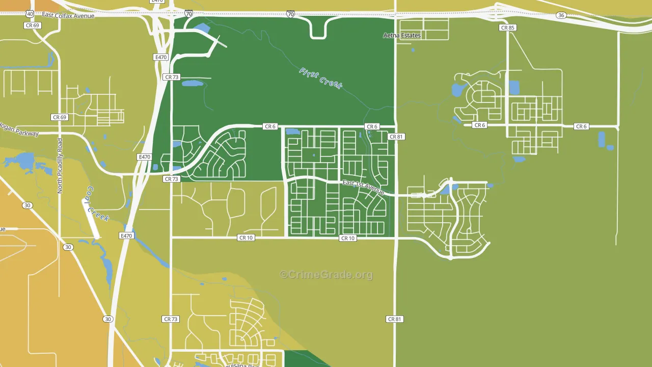 Traditions, Aurora, CO Map of Vehicle Theft Rates