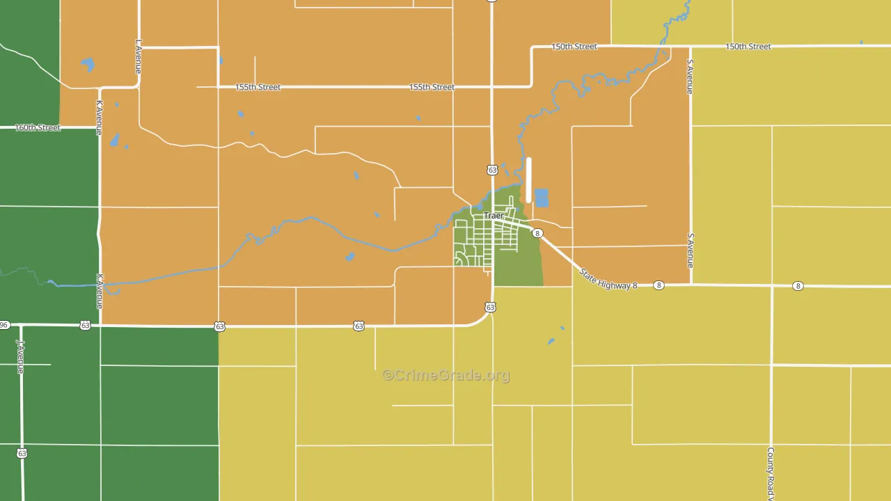 Traer, IA Map of Vehicle Theft Rates