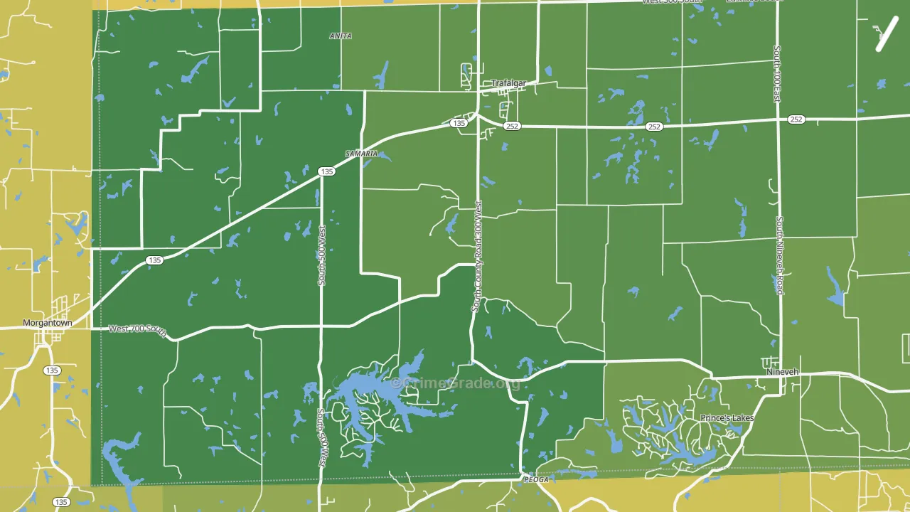 Trafalgar, IN Map of Vehicle Theft Rates