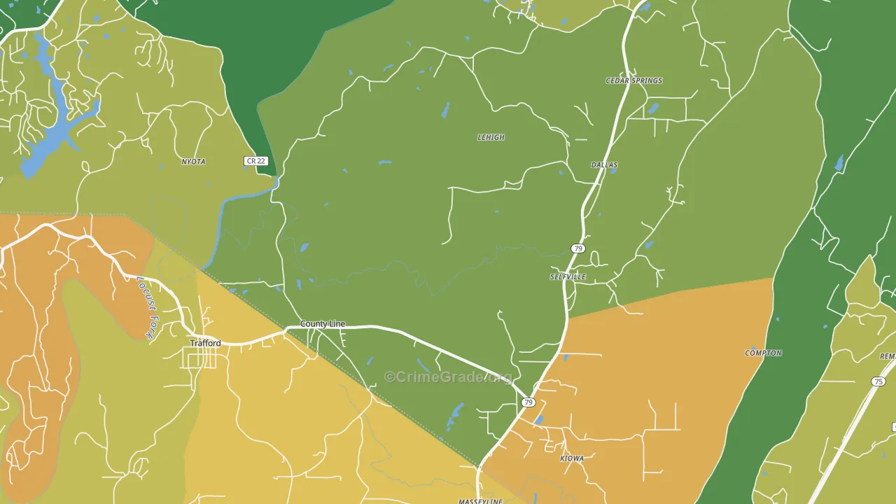 Trafford, AL Map of Vehicle Theft Rates