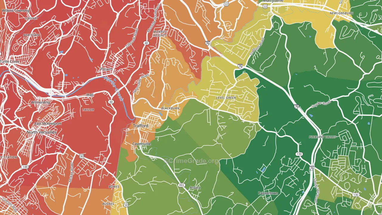 Trafford, PA Map of Vehicle Theft Rates