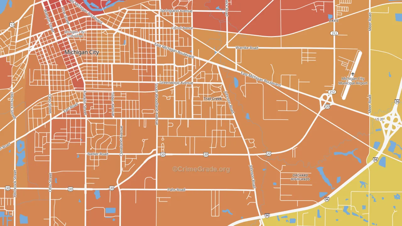 Trail Creek, IN Map of Vehicle Theft Rates