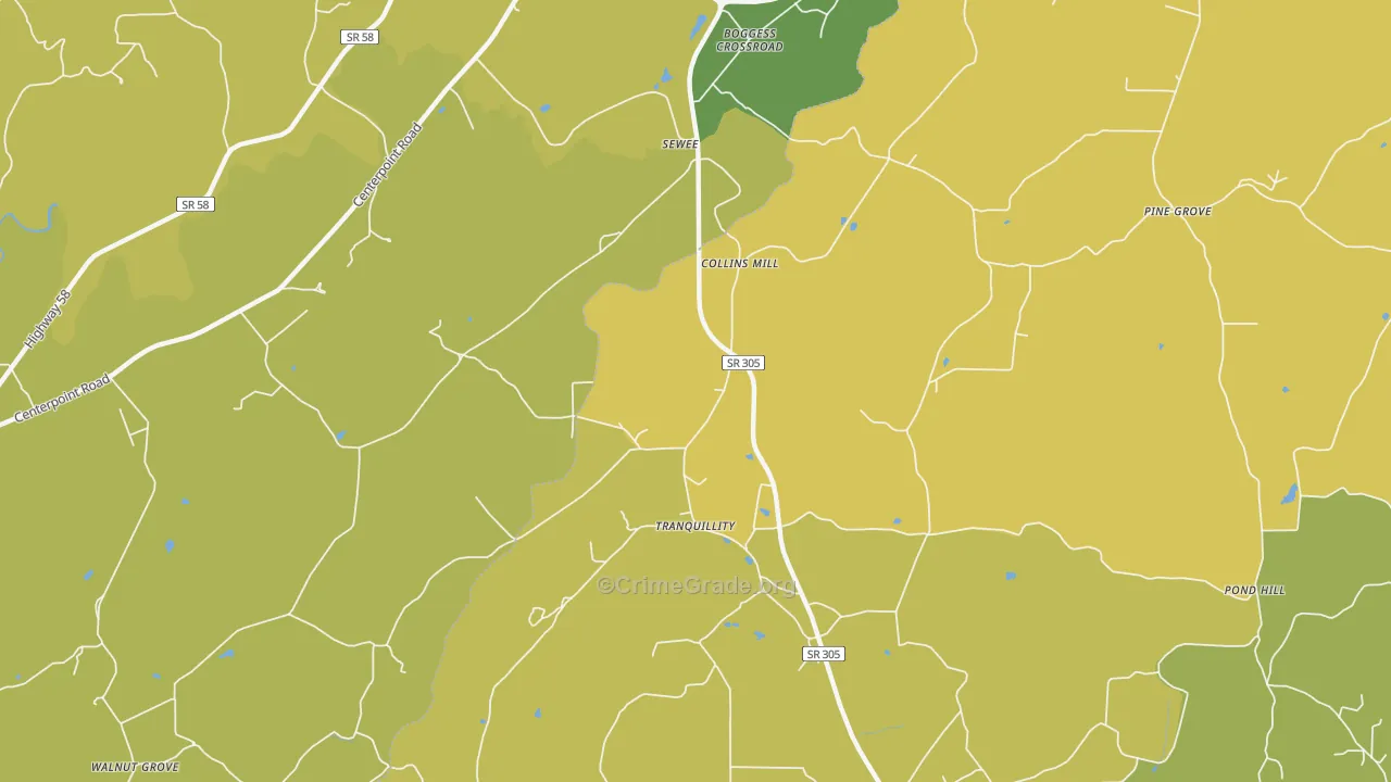 Tranquillity, TN Map of Vehicle Theft Rates