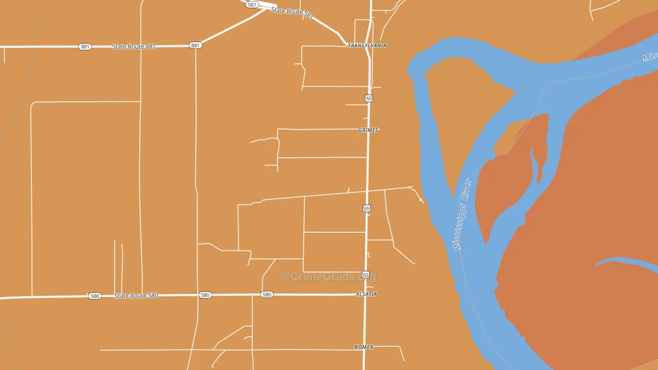 Transylvania, LA Map of Vehicle Theft Rates