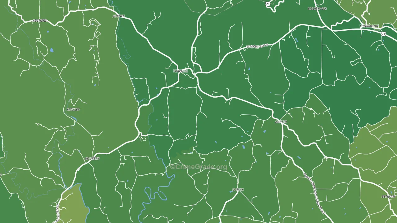 Traphill, NC Map of Vehicle Theft Rates