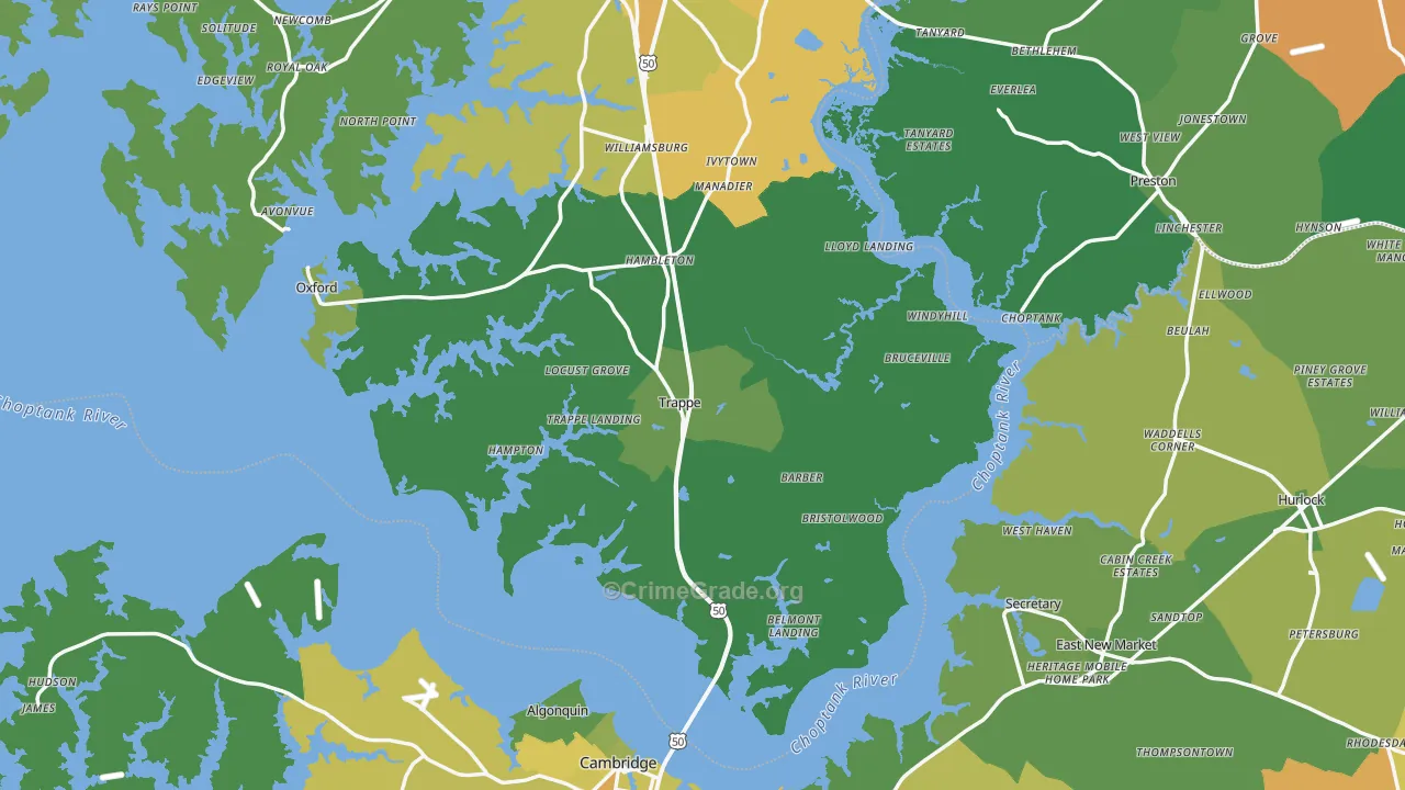 Trappe, MD Map of Vehicle Theft Rates