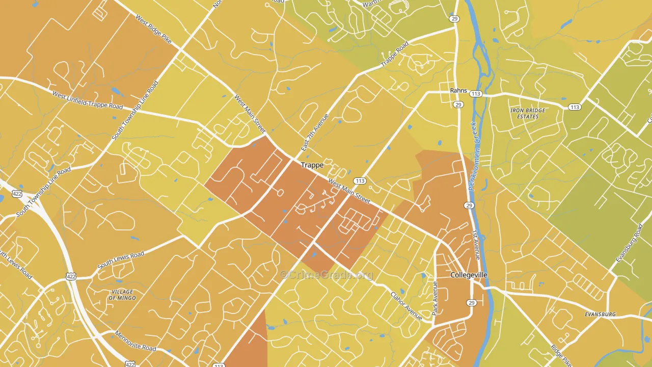 Trappe, PA Map of Vehicle Theft Rates