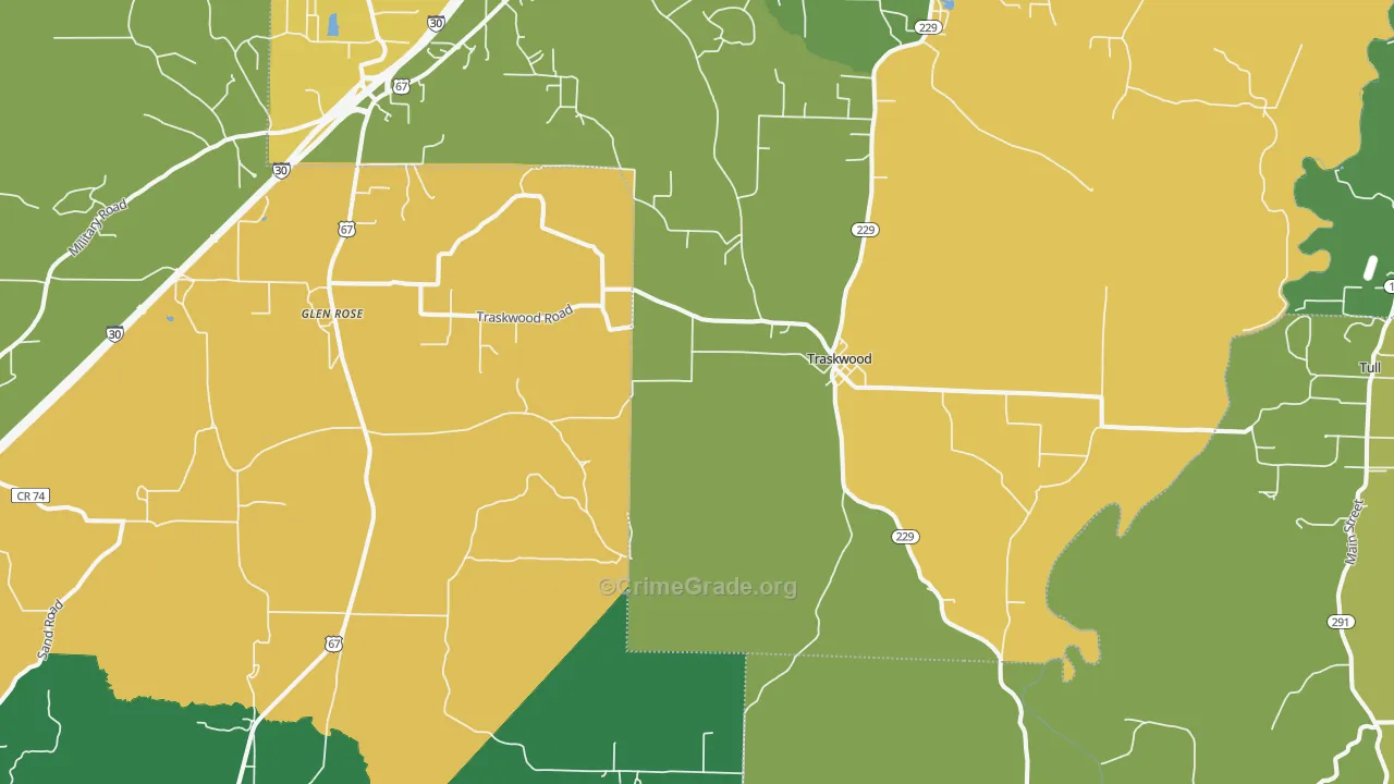 Traskwood, AR Map of Vehicle Theft Rates
