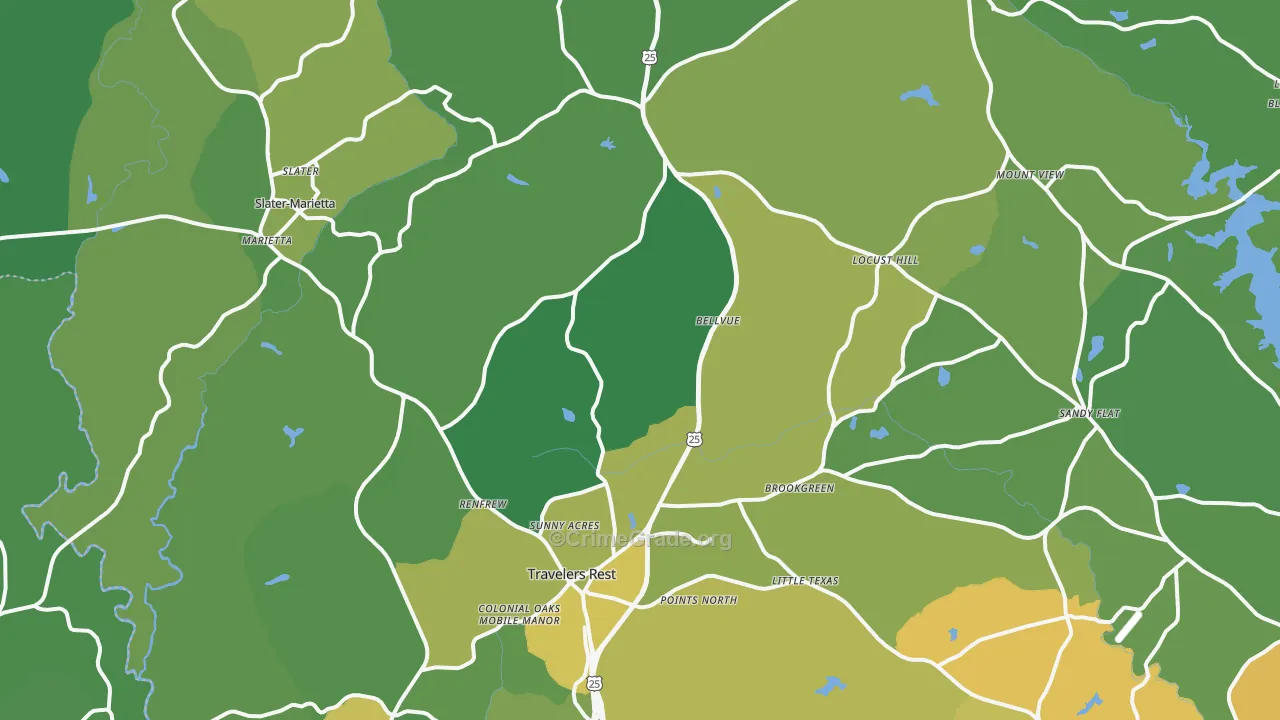 Travelers Rest, SC Map of Vehicle Theft Rates