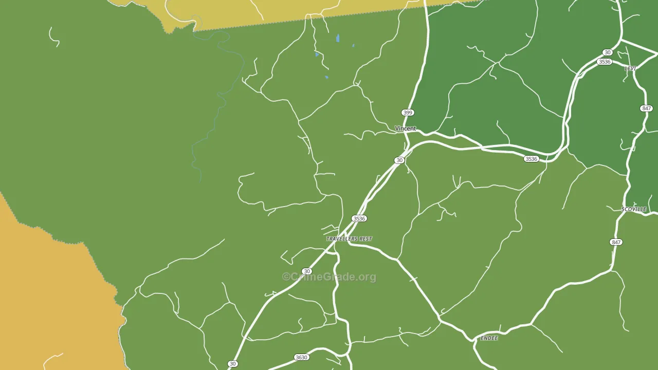 Travellers Rest, KY Map of Vehicle Theft Rates