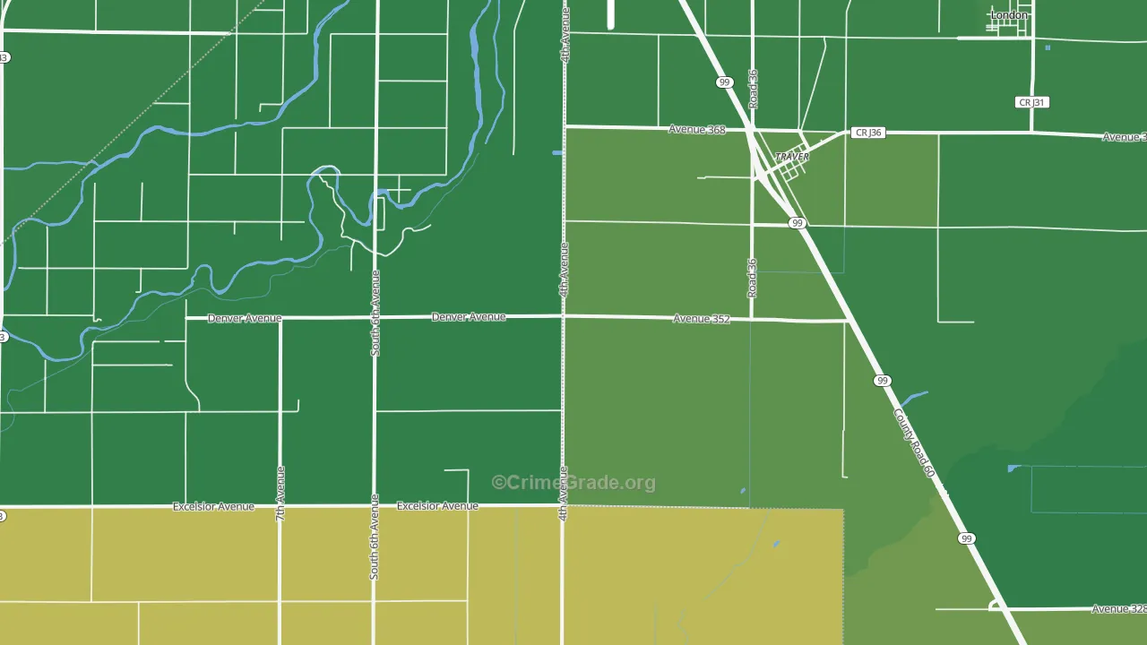 Traver, CA Map of Vehicle Theft Rates