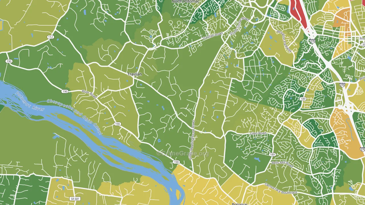 Travilah, MD Map of Vehicle Theft Rates