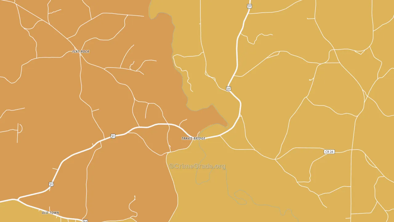 Travis Bridge, AL Map of Vehicle Theft Rates
