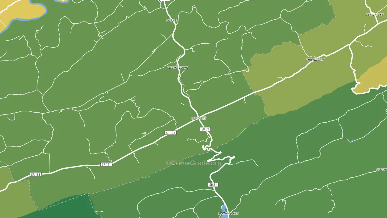 Treadway, TN Map of Vehicle Theft Rates