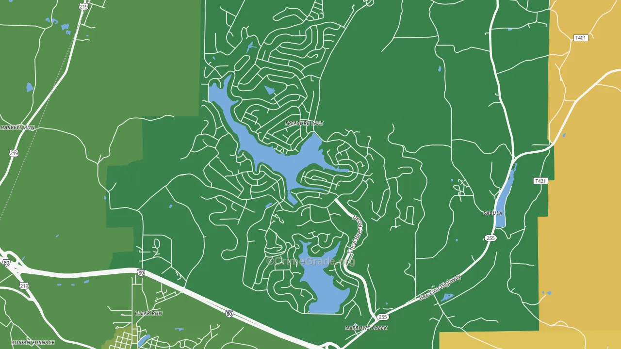 Treasure Lake, PA Map of Vehicle Theft Rates
