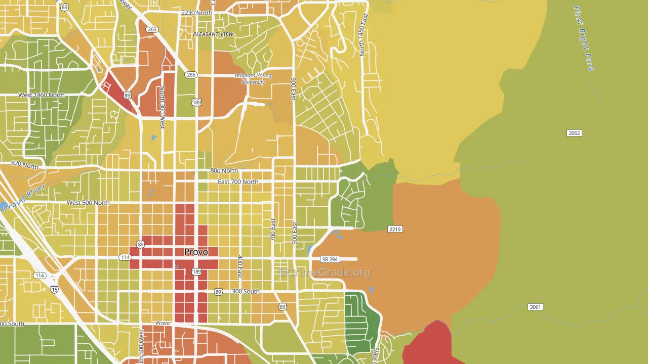 Tree Streets, Provo, UT Map of Vehicle Theft Rates