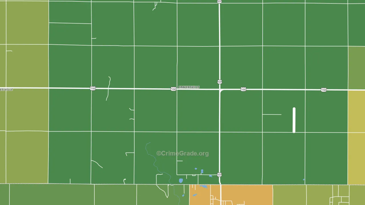 Treece, KS Map of Vehicle Theft Rates